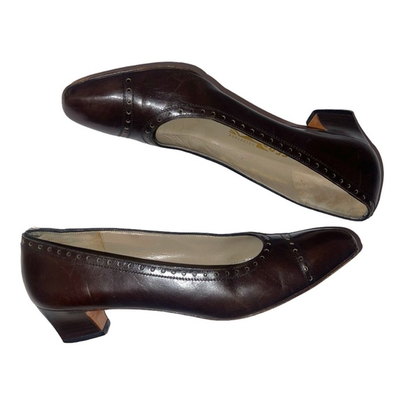 Salvatore Ferragamo Brown Oxford Block Heels size 9.5 AAAA - Picture 3 of 8